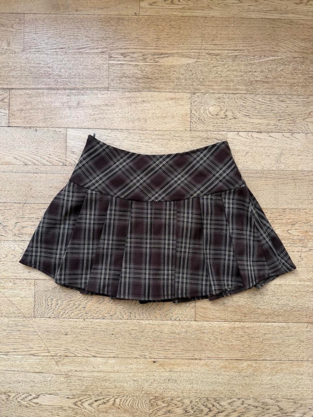 Plaid Mini Skirt in Brown and Black
